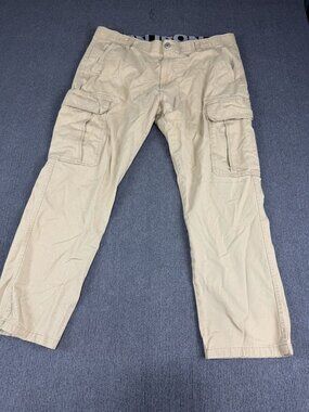 Iron Mens Khaki Cargo Pants Multiple Pockets 40x32